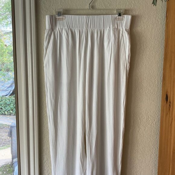 Loft High Rise Straight White 100% Viscose Texture Pants Size M - Picture 1 of 14